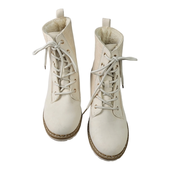 JUST FAB "ELSA"‎ Faux Leather/Suede Lace-Up Ankle Boots Ivory - Picture 2 of 8